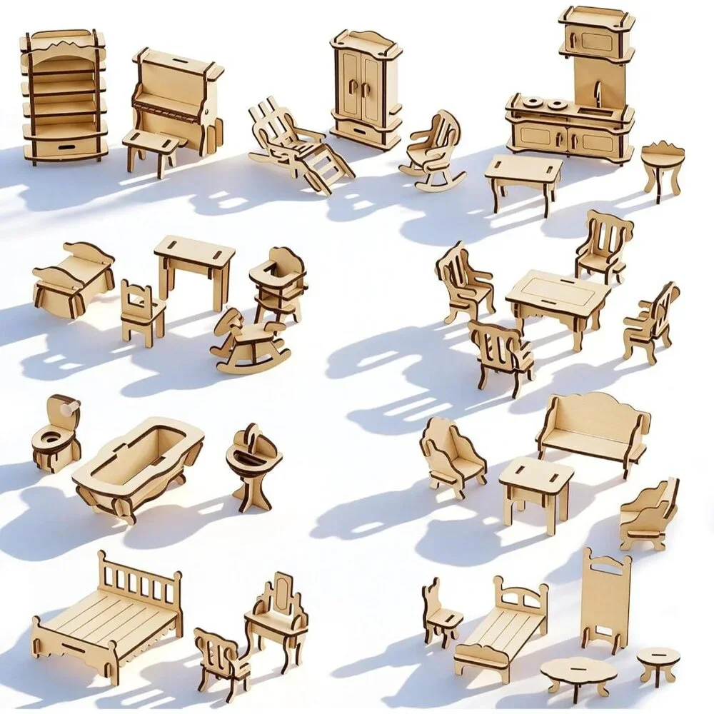 Lovefunusa 3D Wooden Dollhouse Furniture Puzzle Kit Kids & Adults DIY Assembly - Picture 4 of 5